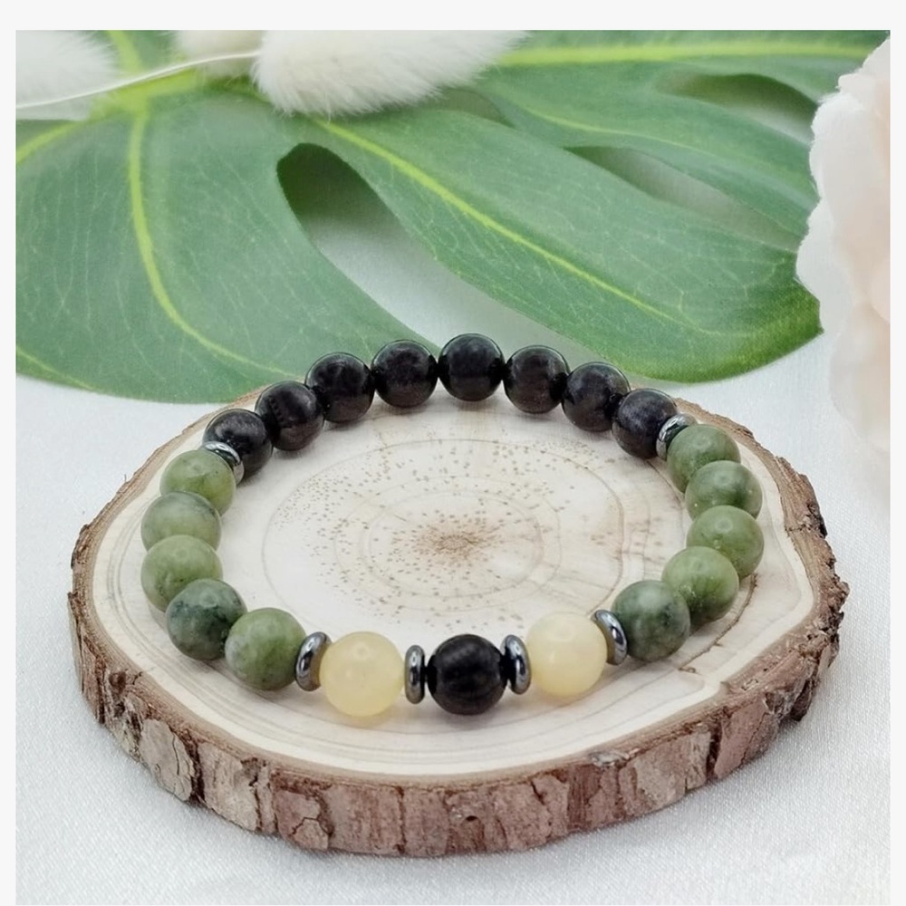 Jade, Citrine, and Black Obsidian Bracelet
